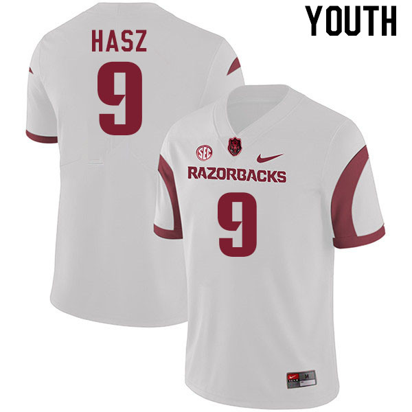 Youth #9 Luke Hasz Arkansas Razorback College Football Jerseys Stitched Sale-White - Click Image to Close
